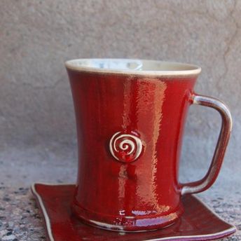 Teetasse Kaffetasse ergonomisch mit Untertasse eckig rot